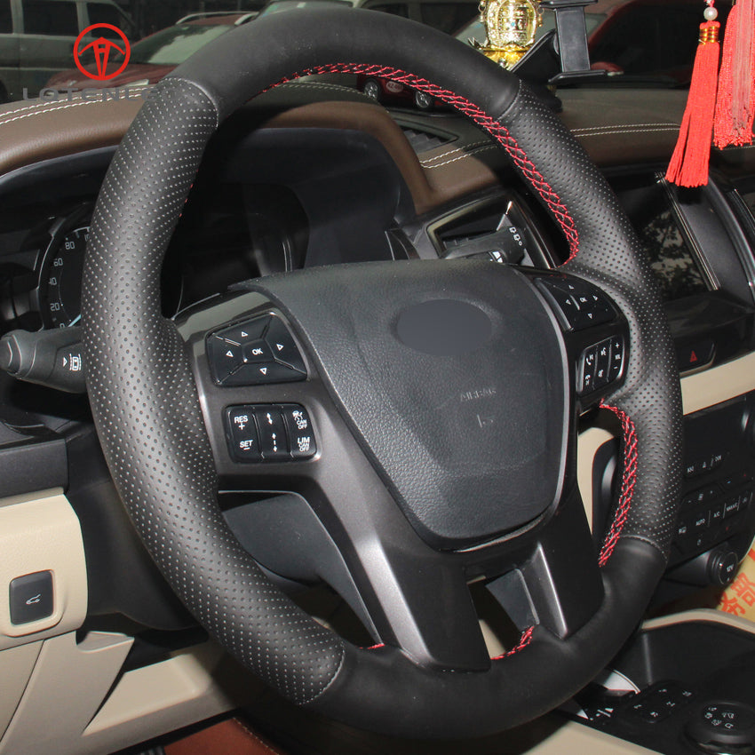 LQTENLEO Black Leather Suede Hand-stitched Car Steering Wheel Cover for Ford Ranger / Everest - LQTENLEO Official Store