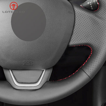 LQTENLEO Black Leather Suede Hand-stitched Car Steering Wheel Cover for Renault Kaptur Captur 2016-2020