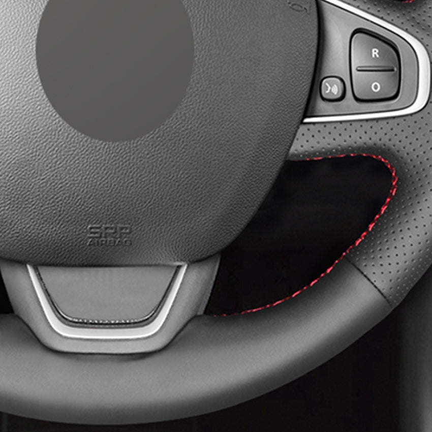 LQTENELO Black Genuine Leather Suede Hand-stitched Car Steering Wheel Cover for Renault Clio 4 (IV) 2016-2020 / Captur 2016-2020 / Kaptur 2016-2020