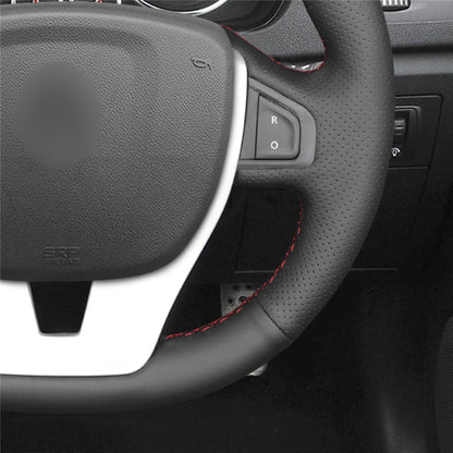 LQTENLEO Black Genuine Leather Suede Hand-stitched Car Steering Wheel Cover for Renault Laguna 3 2007-2015