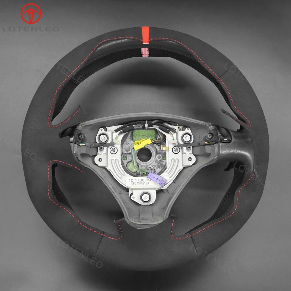 LQTENLEO Black Suede Red Marker Hand-stitched Car Steering Wheel Cover for Audi A4 2002 / Audi TT 2002