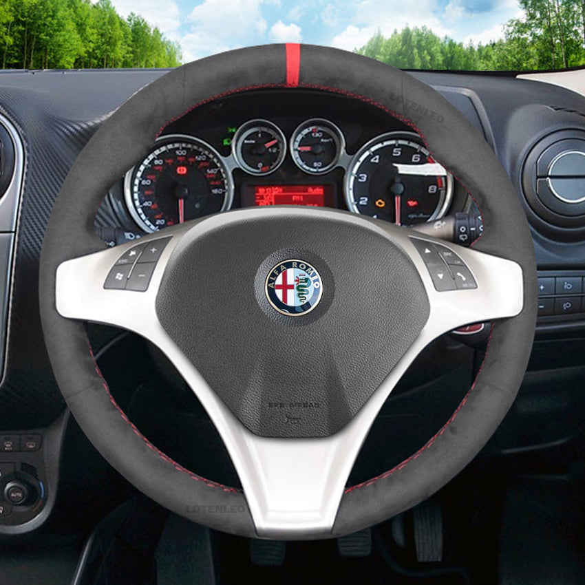 LQTENLEO Carbon Fiber Suede Athsuede Soft Car Steering Wheel Cover for Alfa Romeo Giulietta 2010-2014 / MiTo 2008-2015 - LQTENLEO Official Store