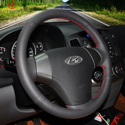 LQTENLEO Black Leather Suede DIY Hand-stitched Car Steering Wheel Cover for Hyundai Elantra 2007-2010