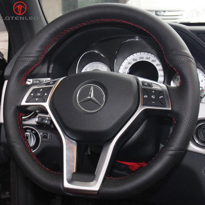 LQTENLEO Alcantara Leather Suede Hand-stitched Car Steering Wheel Cover for Mercedes-benz C-Class W204 / E-Class W212 / CLS-Class C218 / GLA 45 AMG X156 / SL-Class R231 / SLK-Class R172 2012-2016