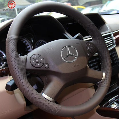 LQTENLEO Black Leather Hand-stitched Car Steering Wheel Cover for Mercedes Benz E-Class W212
