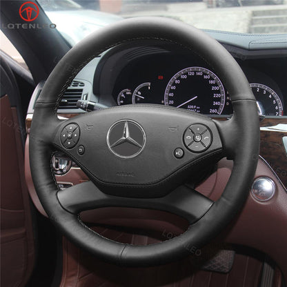 LQTENLEO Black Leather Hand-stitched Car Steering Wheel Cover for Mercedes Benz CL-Class C216 2011-2014 / S-Class W221 2010-2013