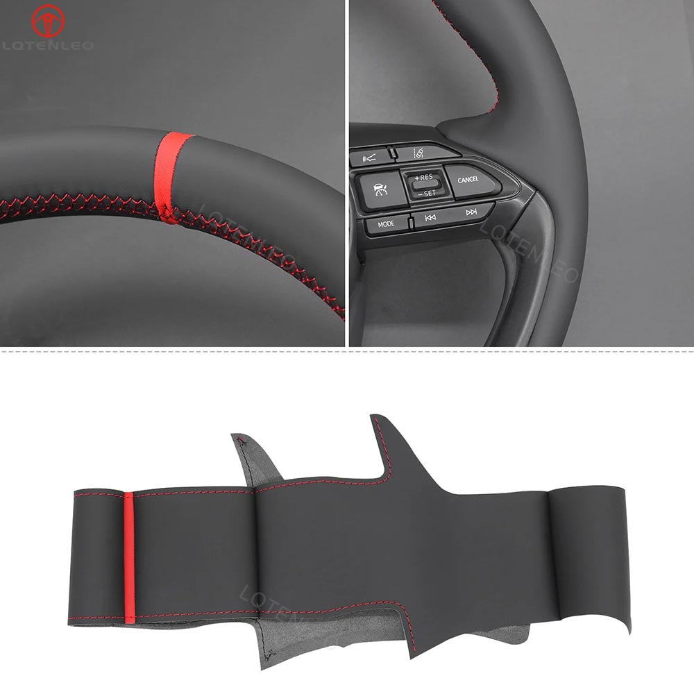 LQTENELO Black Leather Suede Hand-stitched No-slip Car Steering Wheel Cove for Toyota Yaris Cross GR