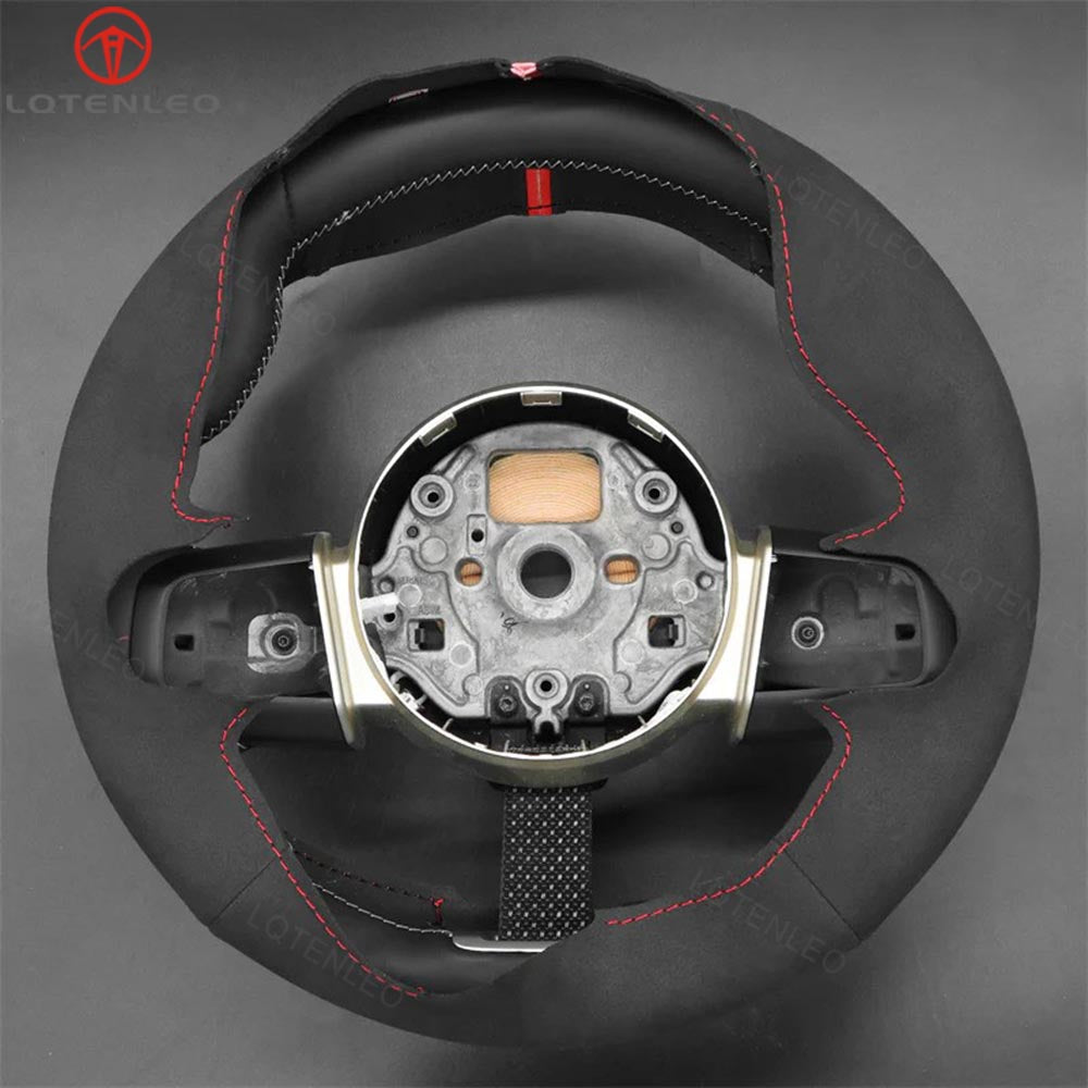 LQTENLEO Black Leather Suede Hand-stitched Car Steering Wheel Cove for Mini Countryman (U25)/ Hardtop (F66)/ Electric Countryman (U25)/ Electric Hatch (F66)