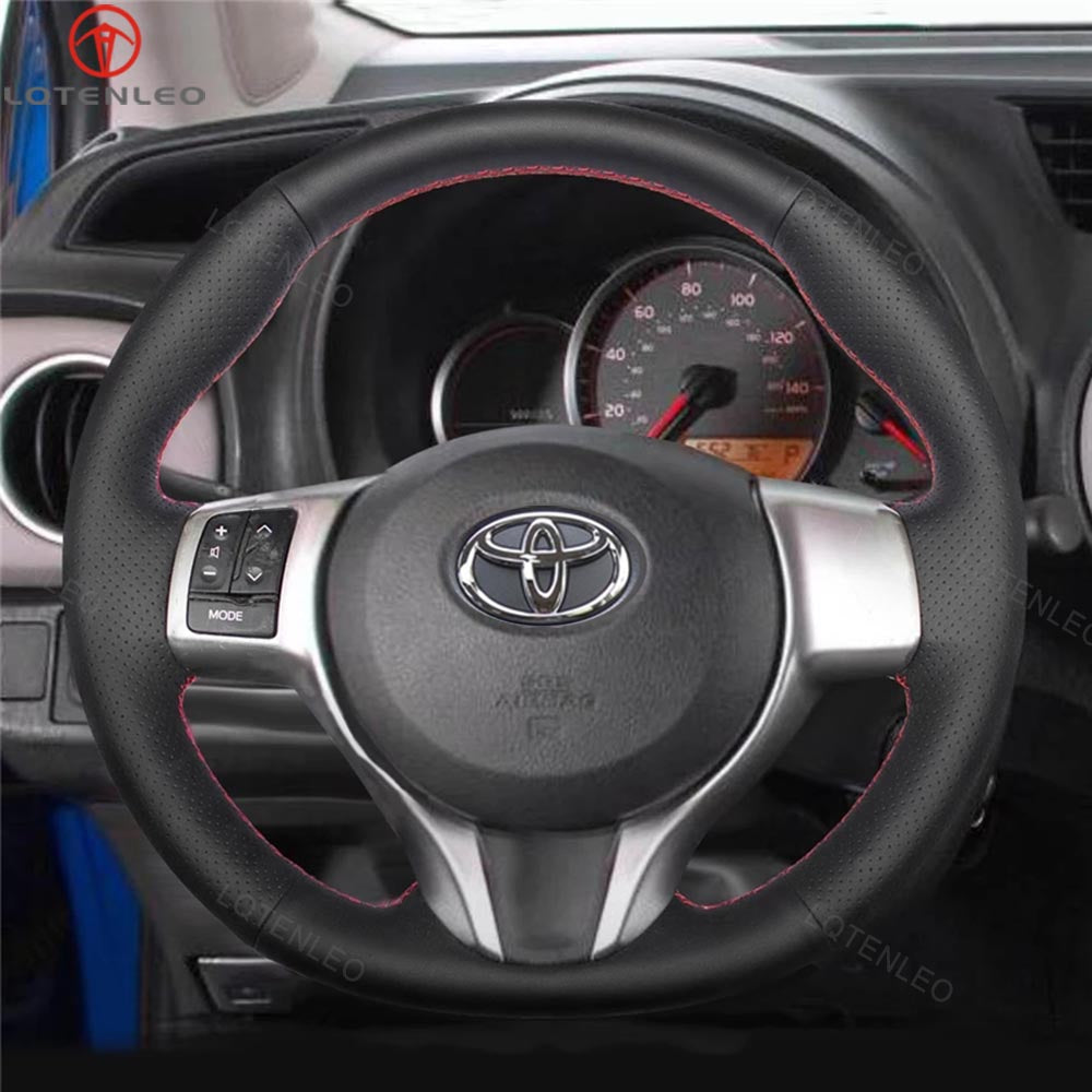 LQTENLEO Black Carbon Fiber Leather Suede Hand-stitched Car Steering Wheel Cover for Toyota Yaris 2012-2020 / Ractis 2010-2015