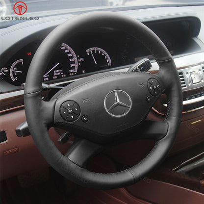 LQTENLEO Black Leather Hand-stitched Car Steering Wheel Cover for Mercedes Benz CL-Class C216 2011-2014 / S-Class W221 2010-2013