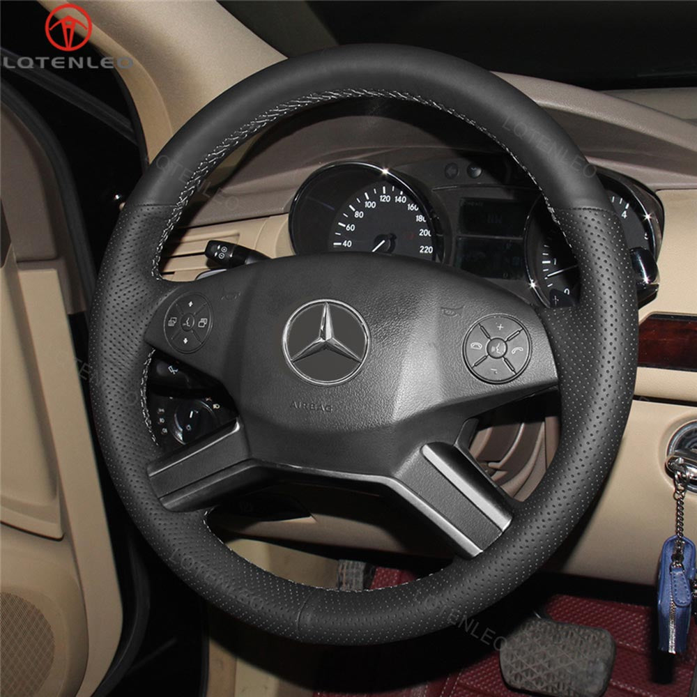 LQTENLEO Black Leather Suede Hand-stitched Car Steering Wheel Cover for Mercedes Benz GL-Class X164/ M-Class W164/ R-Class