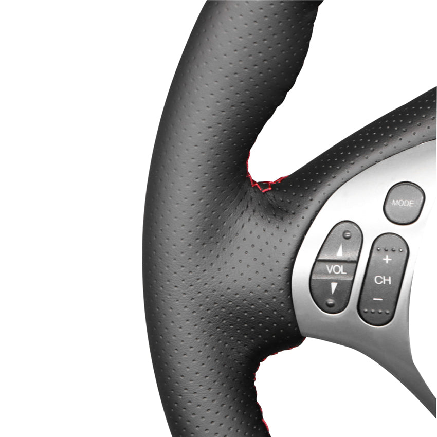 LQTENLEO Black Genuine Leather Suede Hand-stitched Car Steering Wheel Cover for Acura TL 2007-2008